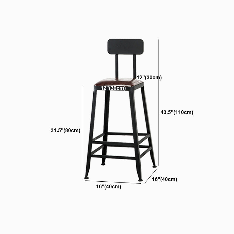 Industrial Metal Stool Faux Leather Cushion Footrest Stool for Bar