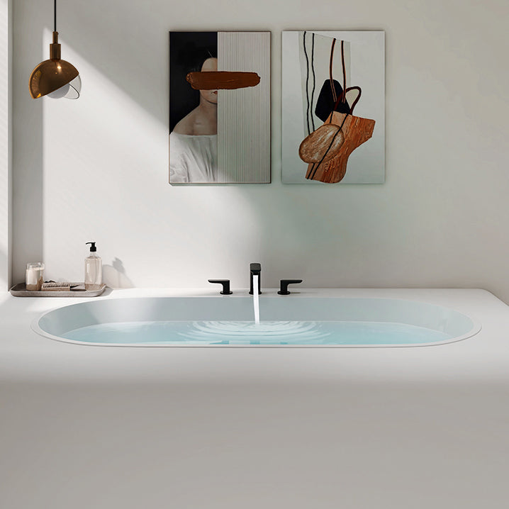 Modern Oval Drop-in Bath Tub 23.22" H White Acrylic Bathtub for Home