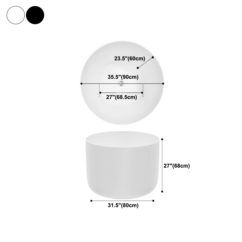 Modern Round Acrylic Bath Tub 26.77" H Freestanding Bathtub for Home