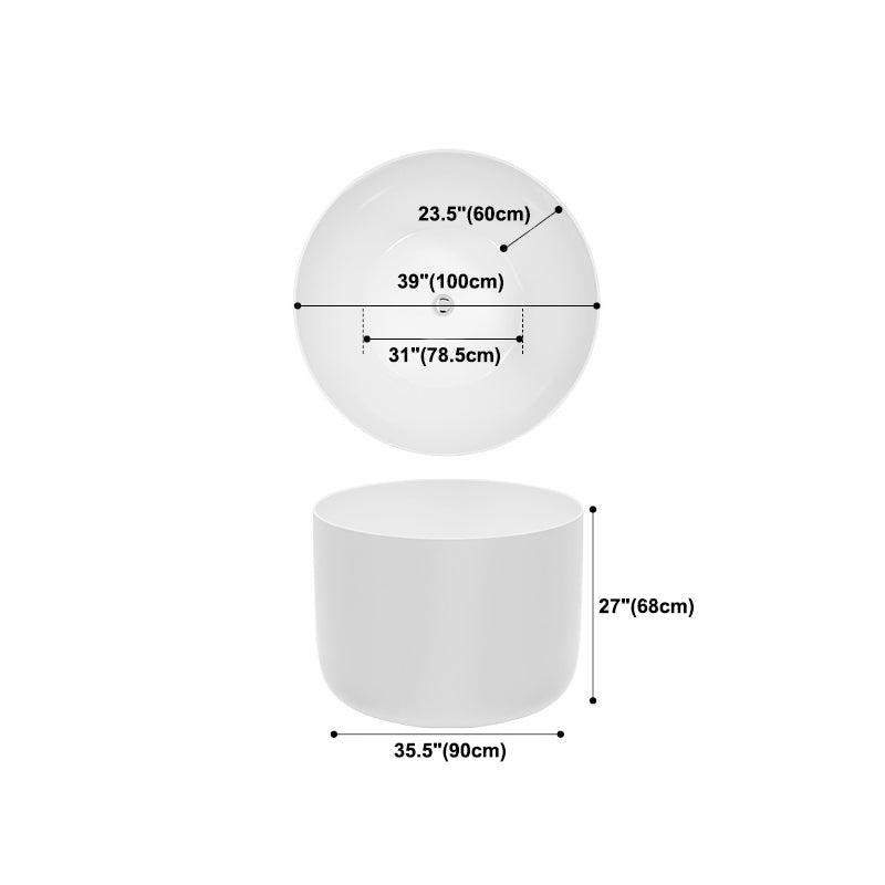 Modern Round Acrylic Bath Tub 26.77" H Freestanding Bathtub for Home
