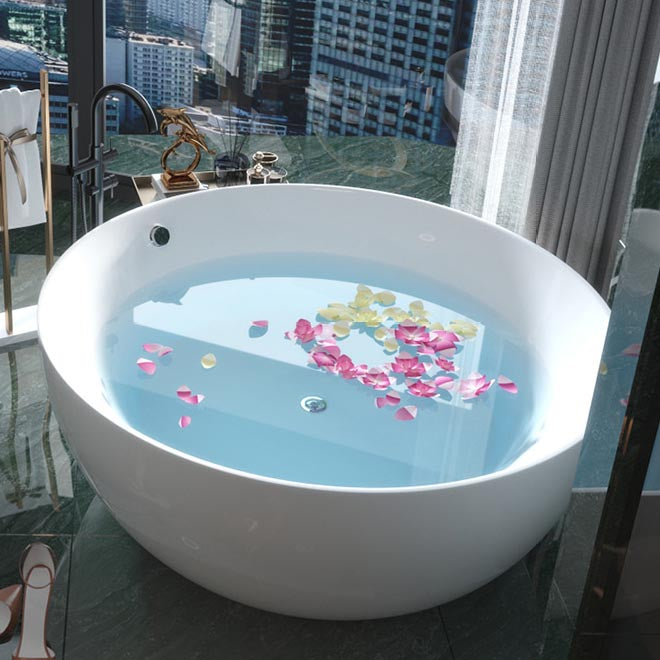 Modern Acrylic Bathtub Round Freestanding Tub for Home and Hotel
