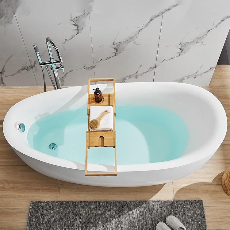 Modern Oval Acrylic Bathtub Home Freestanding Bath Tub in White