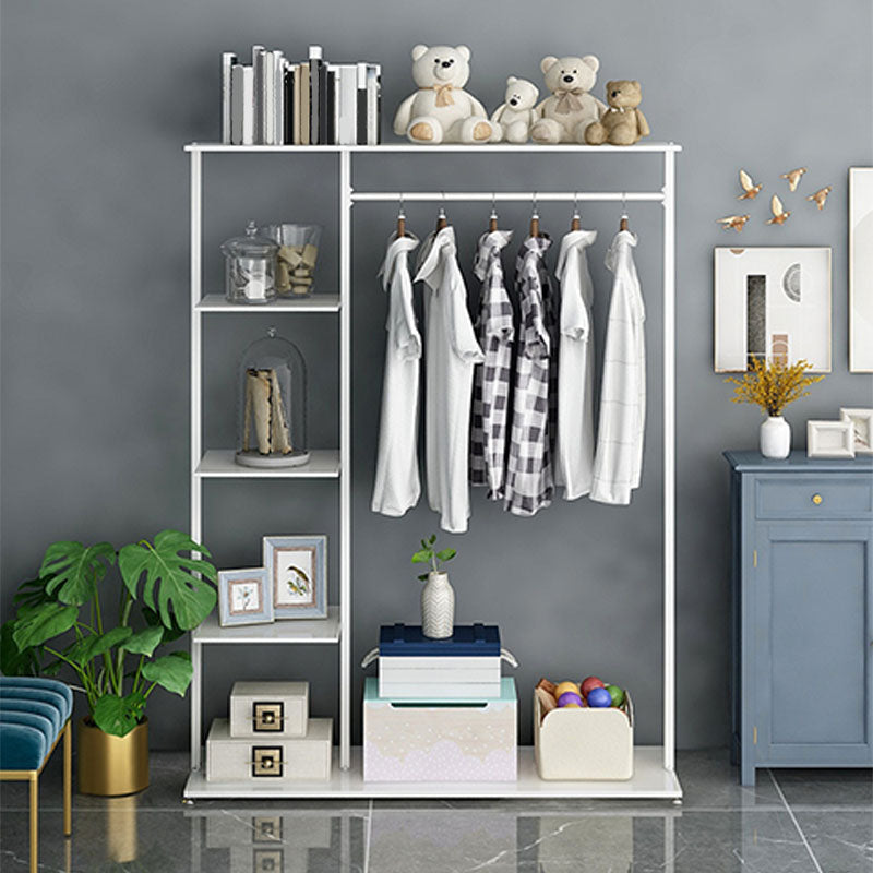 Modern Entryway Kit Hanging Rail and 3 Side Storage Shelves Coat Hanger