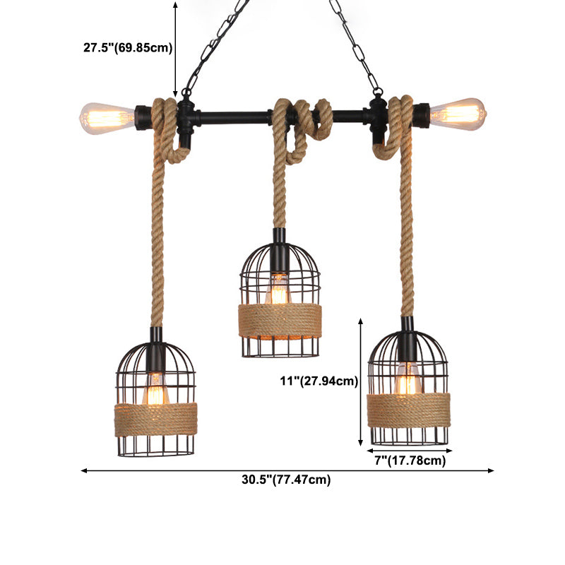 Industrial Iron Cage Shape Island Lamp Metal 5 Lights Pendant Light for Restaurant