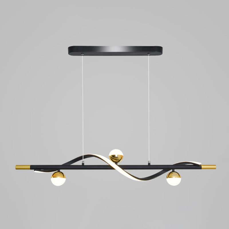 Modern Style Linear Shape Island Lights Glass 3/4 Lights Pendant Light in Black