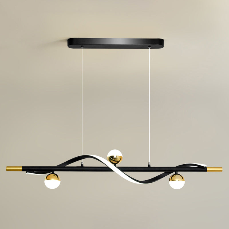 Modern Style Linear Shape Island Lights Glass 3/4 Lights Pendant Light in Black
