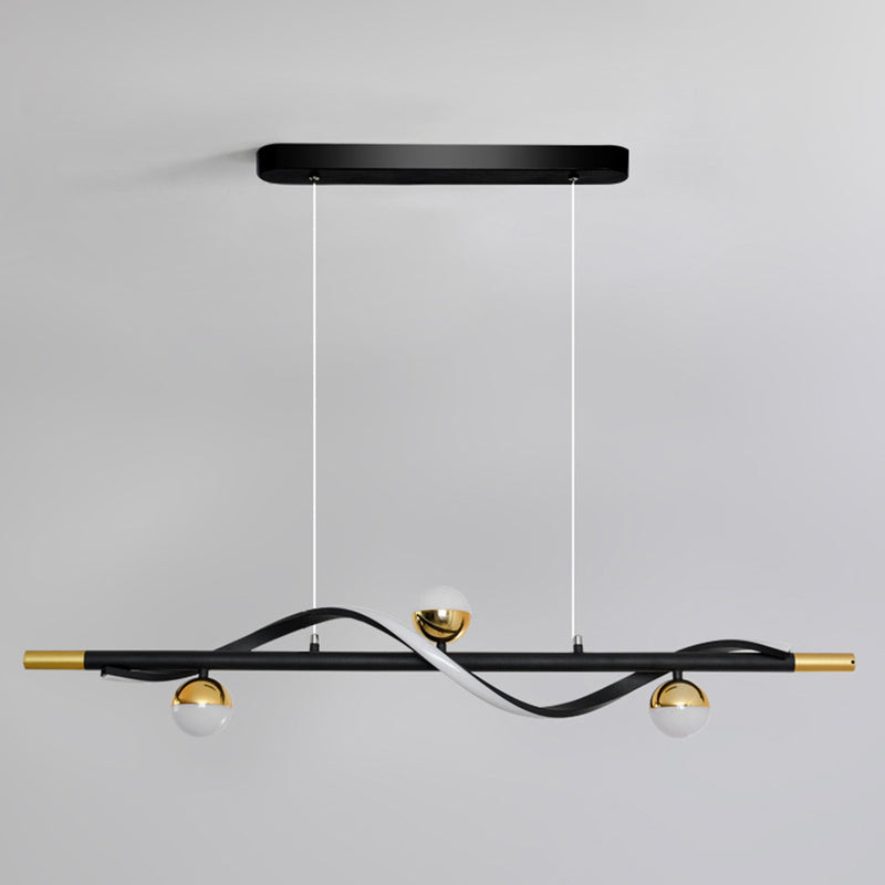 Modern Style Linear Shape Island Lights Glass 3/4 Lights Pendant Light in Black