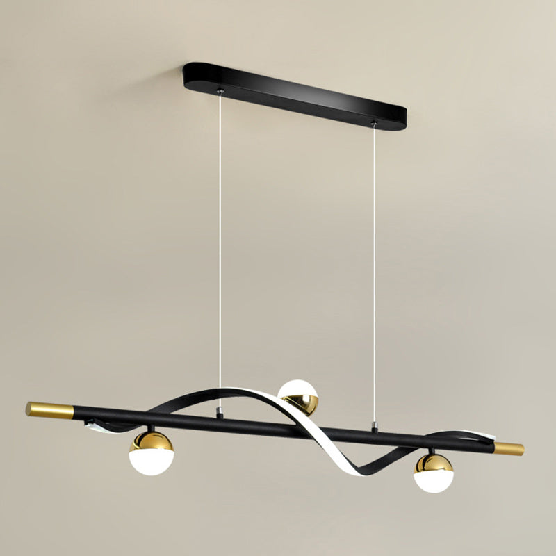 Modern Style Linear Shape Island Lights Glass 3/4 Lights Pendant Light in Black