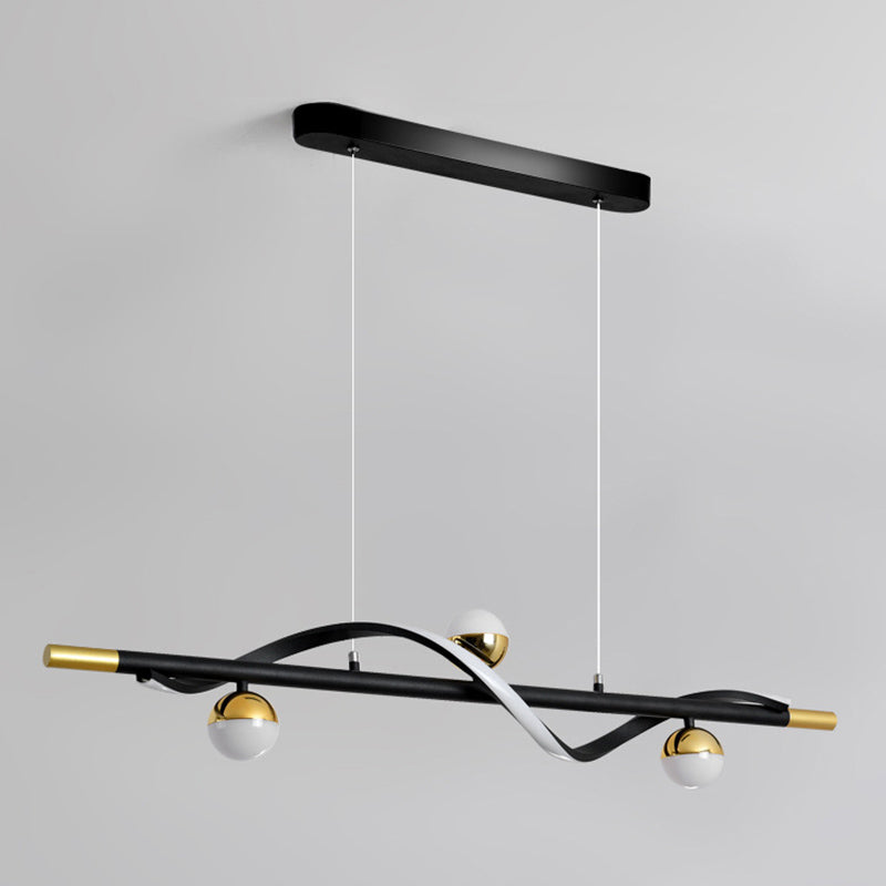Modern Style Linear Shape Island Lights Glass 3/4 Lights Pendant Light in Black