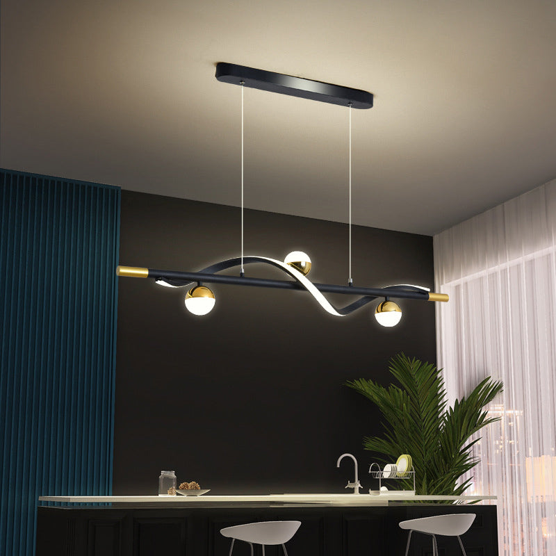 Modern Style Linear Shape Island Lights Glass 3/4 Lights Pendant Light in Black