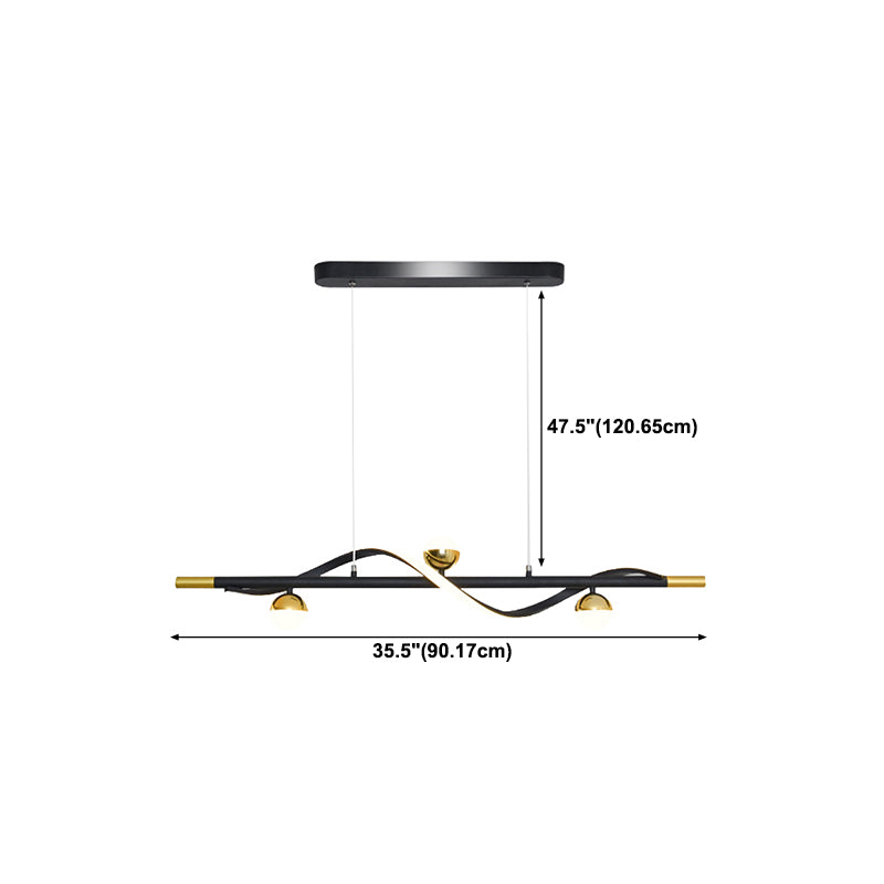 Modern Style Linear Shape Island Lights Glass 3/4 Lights Pendant Light in Black