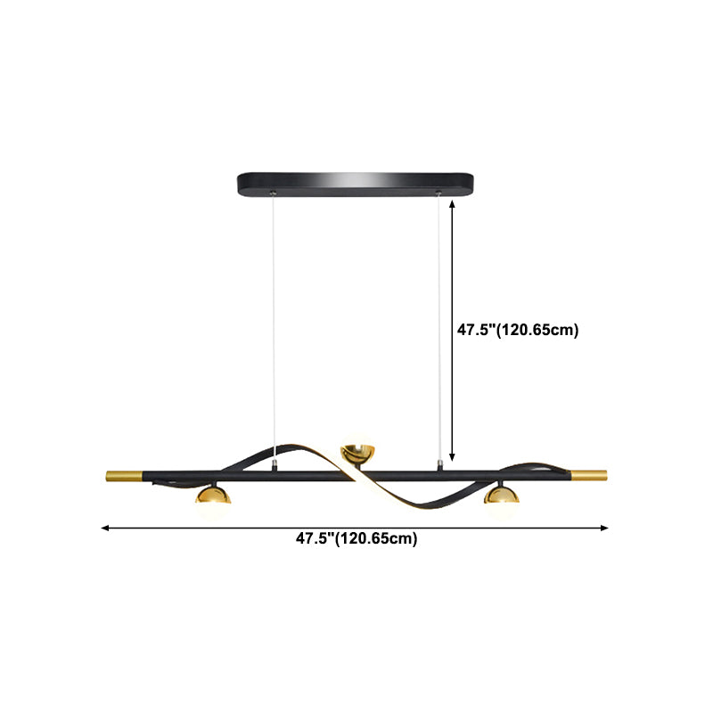 Modern Style Linear Shape Island Lights Glass 3/4 Lights Pendant Light in Black