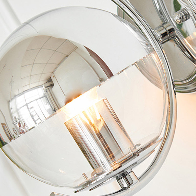 1-Light Modern Wall Lamp Silver Wall Mount Lamp with Glass Shade for Bedroom