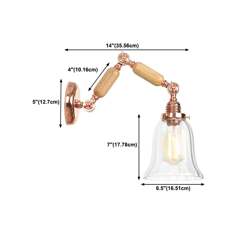 Adjustable Industrial Wall Light Fixture Glass 1-Light Wall Light