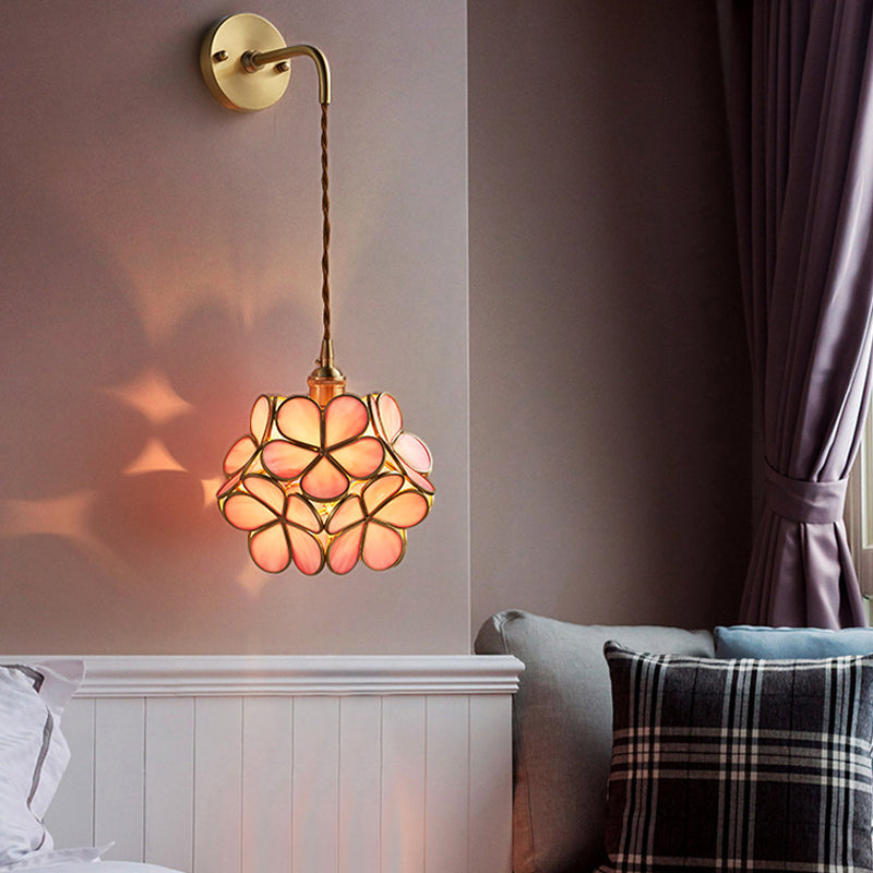 Modern Flower Sconce Glass 1-Light Sconce Light Fixture for Bedroom