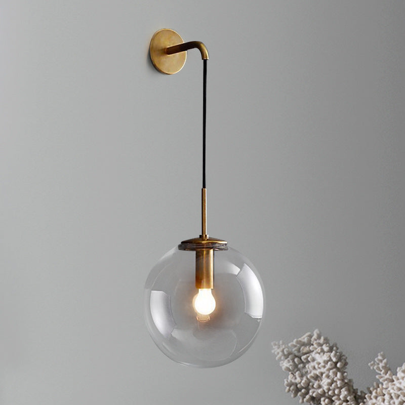 Industrial Style Ball Shape Wall Sconce Glass 1 Light Sconces in Gold for Bedroom