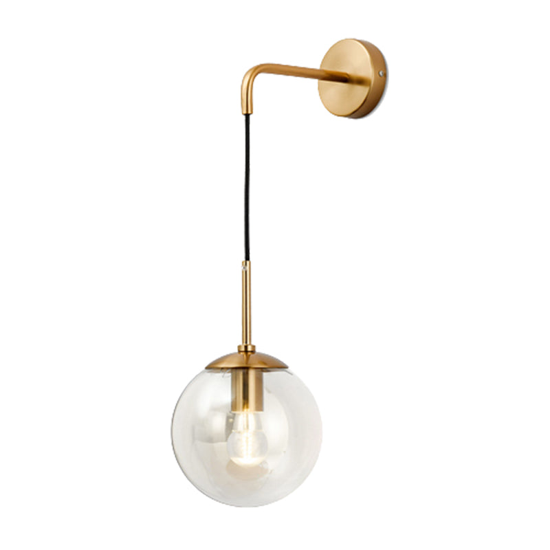 Industrial Style Ball Shape Wall Sconce Glass 1 Light Sconces in Gold for Bedroom