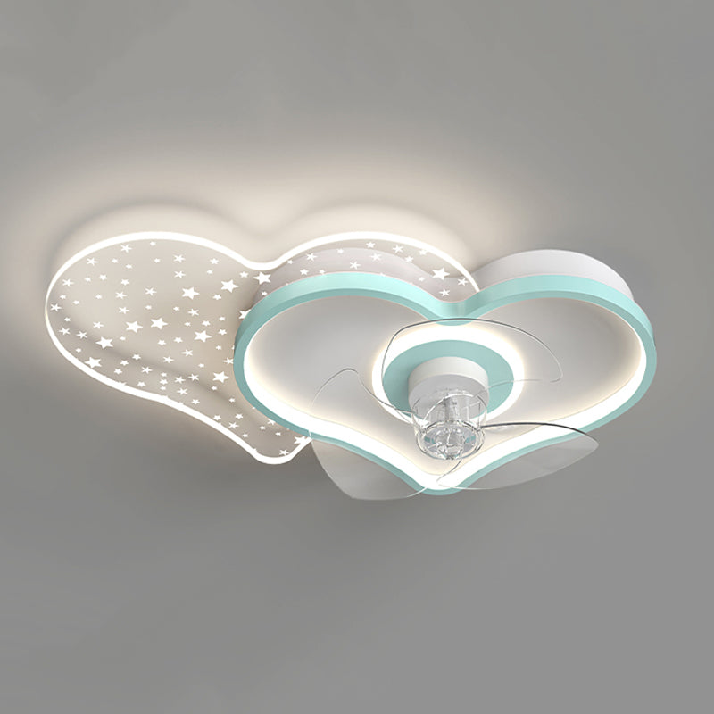 3-Blade Metal Ceiling Fan Children Blue/Pink Fan with Light for Room