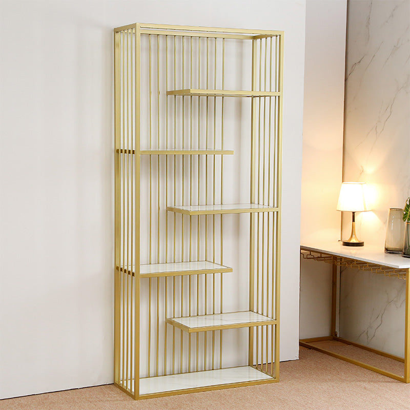 Light Luxury Standard Shelf Bookcase Metal 6-Tier Open Back Shelf