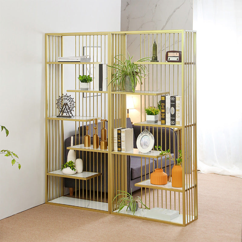 Light Luxury Standard Shelf Bookcase Metal 6-Tier Open Back Shelf