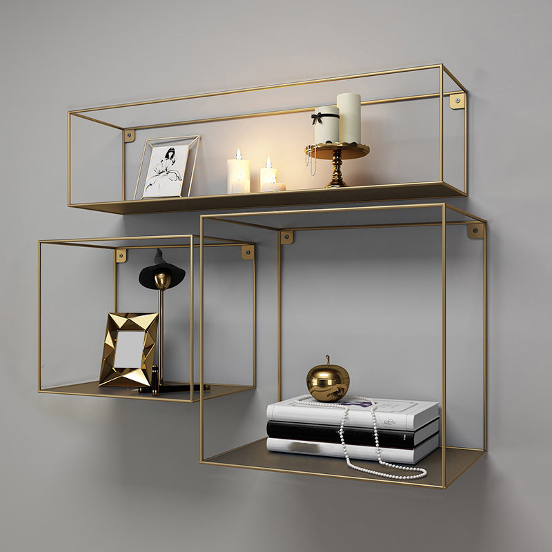 Glam Open Shelf Bookcase Floating Metal Book Shelf for Living Room