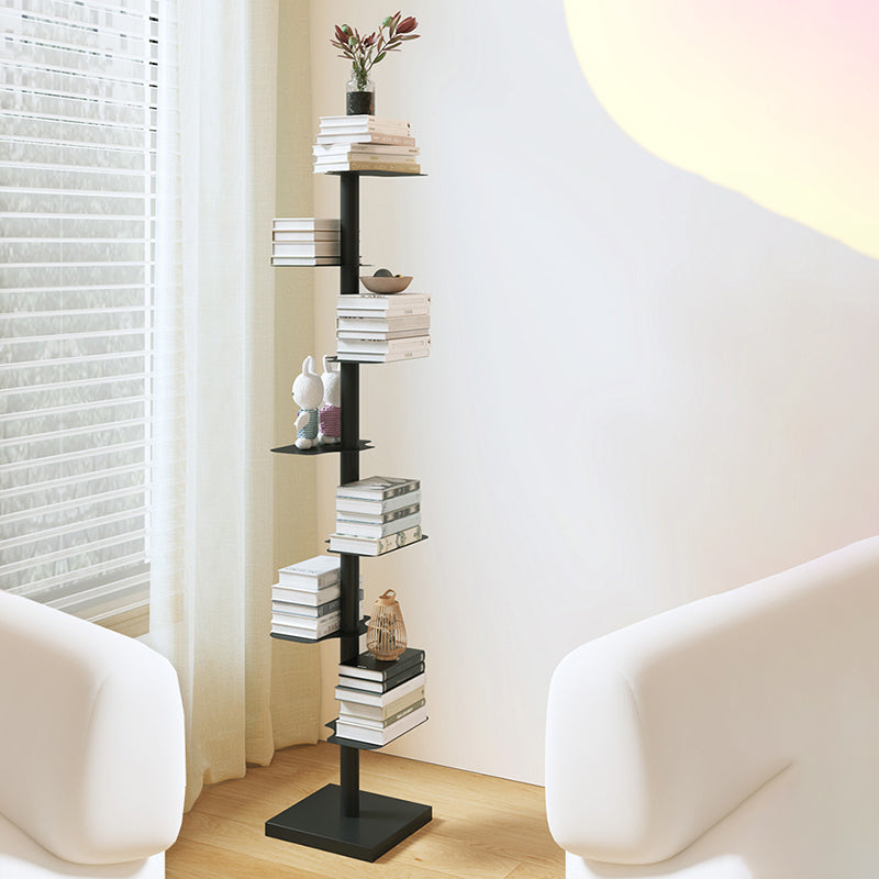 Stainless Steel Bookcase White and Black Bookshelf Open Back 13" Wide