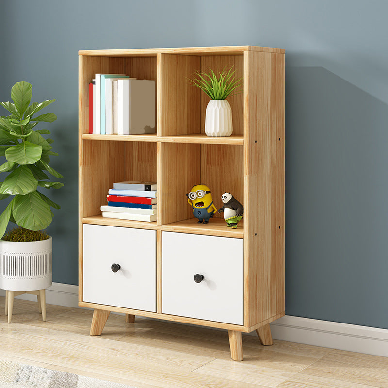 Natural Modern Bookshelf Wood Closed Back Bookcase with Drawer Storage