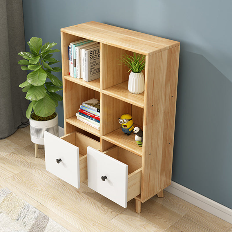 Natural Modern Bookshelf Wood Closed Back Bookcase with Drawer Storage