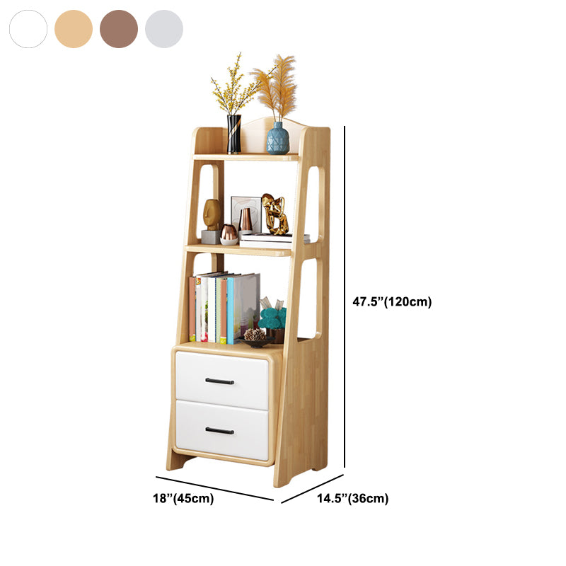 Ladder Bookshelf Modern Wood Bookcase with Drawer Storage 47" H X 14" W
