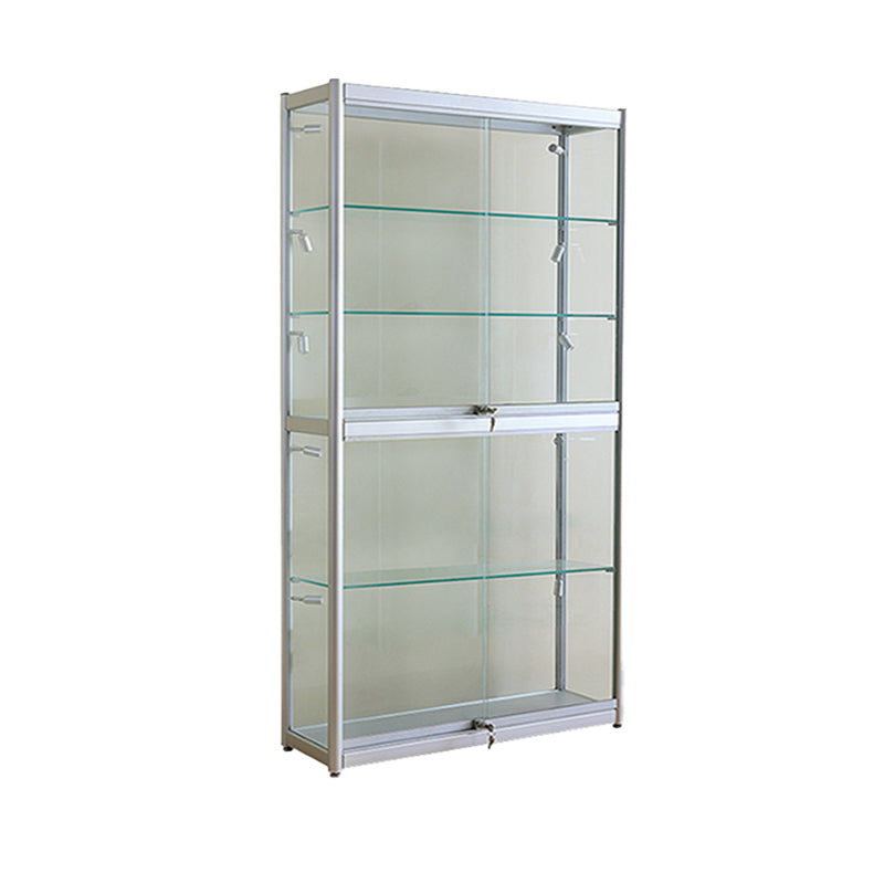 Modern Metal Display Stand Glass Shelves Curio Cabinet in White/ Gold