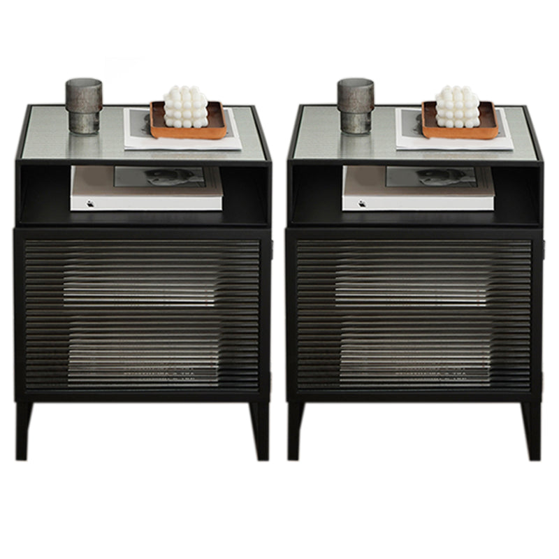 Wooden and Glass Bedside Table Modern Minimalist Bed Nightstand with Legs
