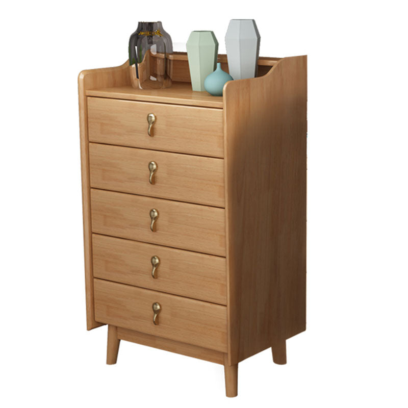 Glam Rubber Wood Bedroom Storage Chest Vertical Chest with Drawers
