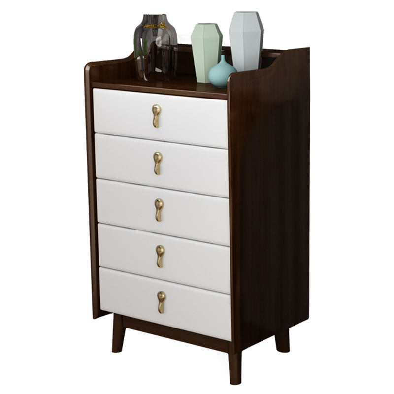 Glam Rubber Wood Bedroom Storage Chest Vertical Chest with Drawers