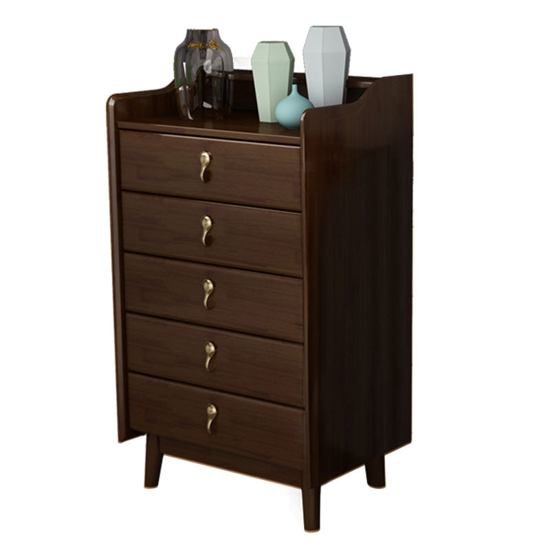 Glam Rubber Wood Bedroom Storage Chest Vertical Chest with Drawers
