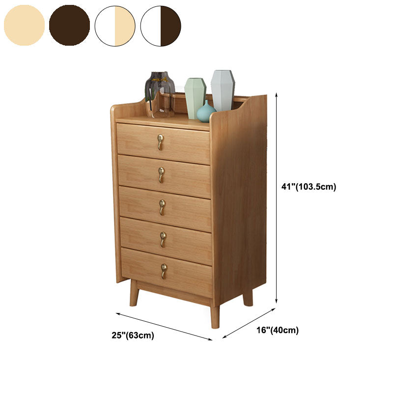 Glam Rubber Wood Bedroom Storage Chest Vertical Chest with Drawers