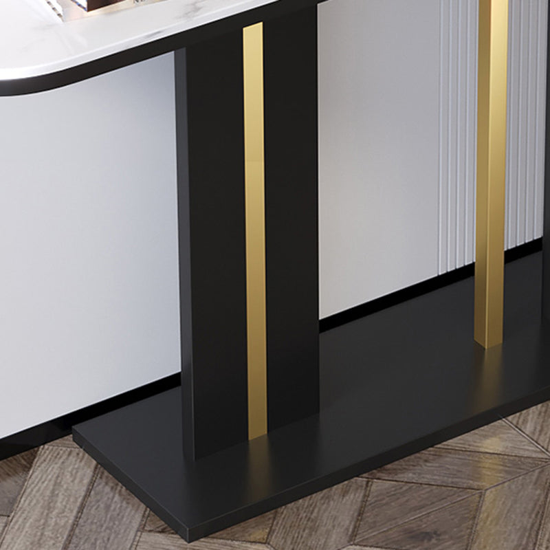 11" Wide Contemporary End Table Stone Half Moon Console Table