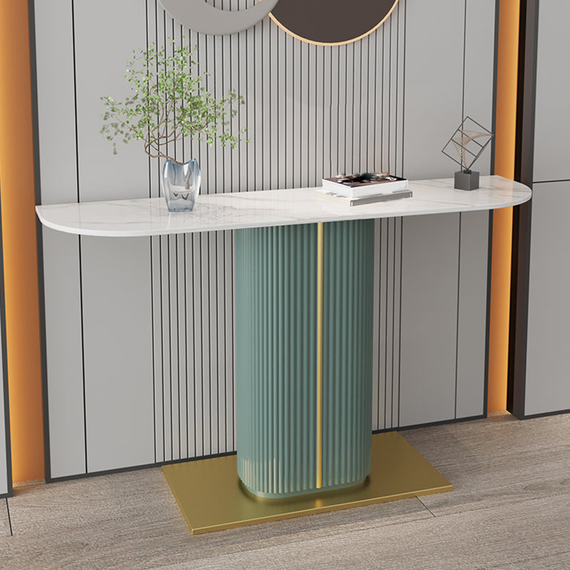 11" Wide Contemporary End Table Stone Half Moon Pedestal Accent Table