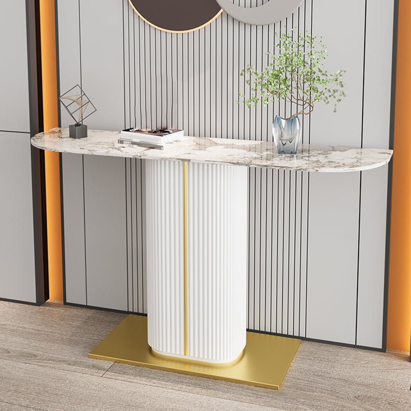 11" Wide Contemporary End Table Stone Half Moon Pedestal Accent Table