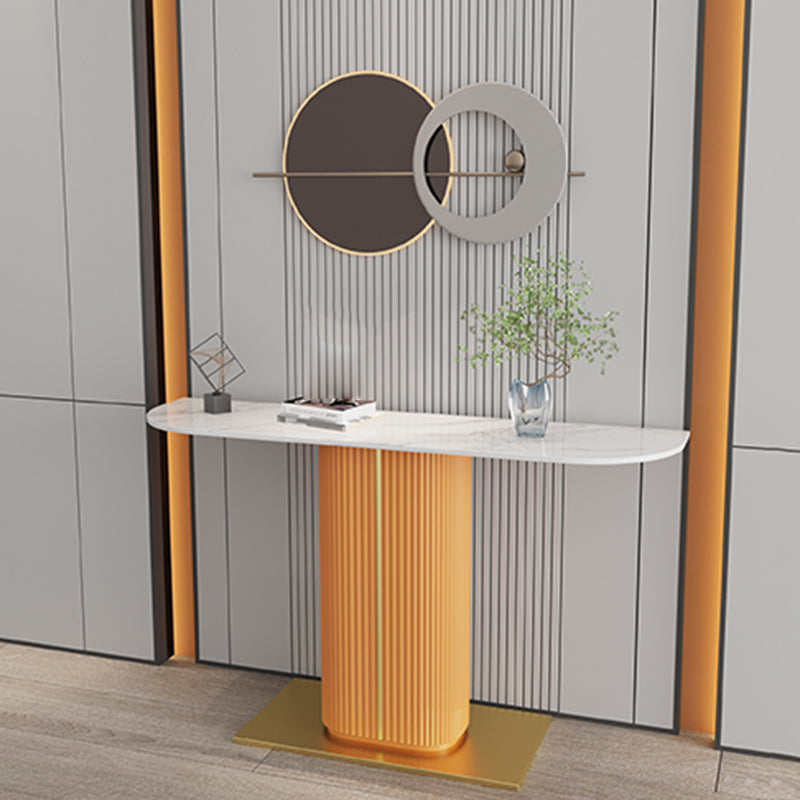 11" Wide Contemporary End Table Stone Half Moon Pedestal Accent Table