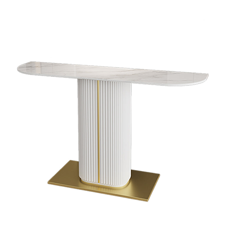 11" Wide Contemporary End Table Stone Half Moon Pedestal Accent Table