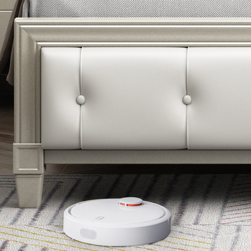 84.65 inch Wide Victorian Wingback Bed Frame Pine Wood Bed with Upholstered Headboard