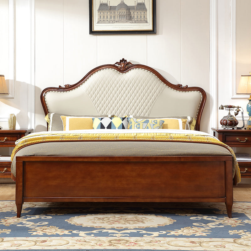 57.08" High Traditional Panel Bed with Storage Brown Upholstered Headboard Bed