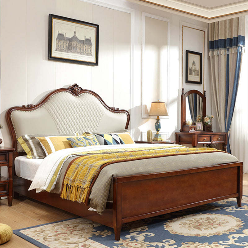 57.08" High Traditional Panel Bed with Storage Brown Upholstered Headboard Bed
