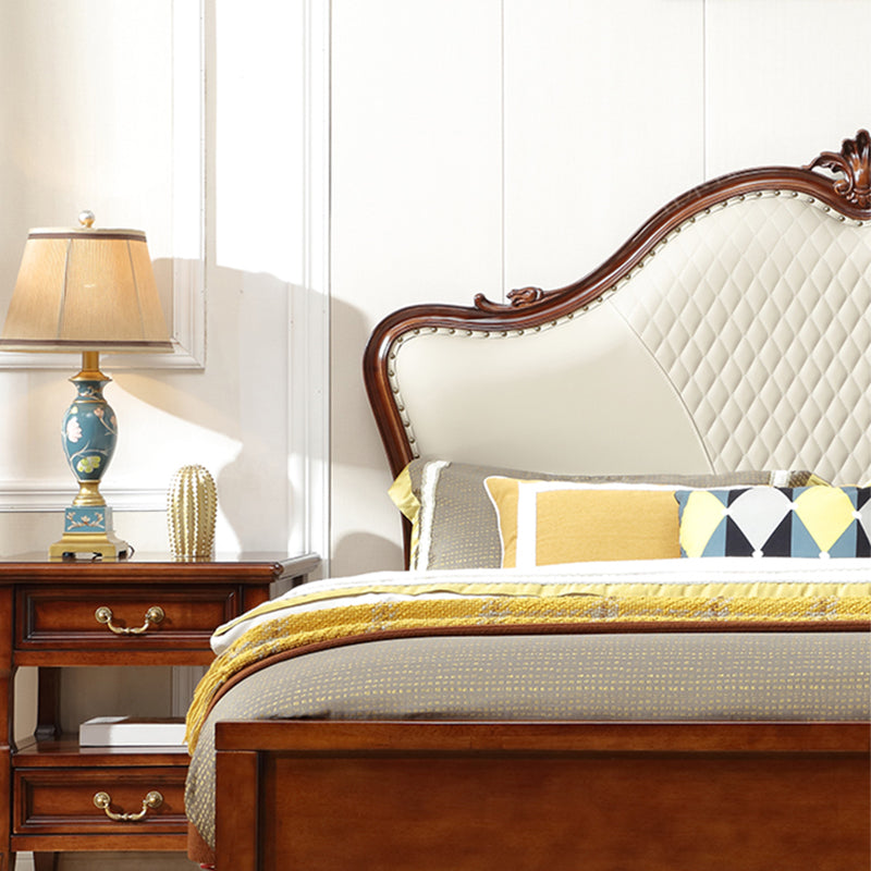 57.08" High Traditional Panel Bed with Storage Brown Upholstered Headboard Bed