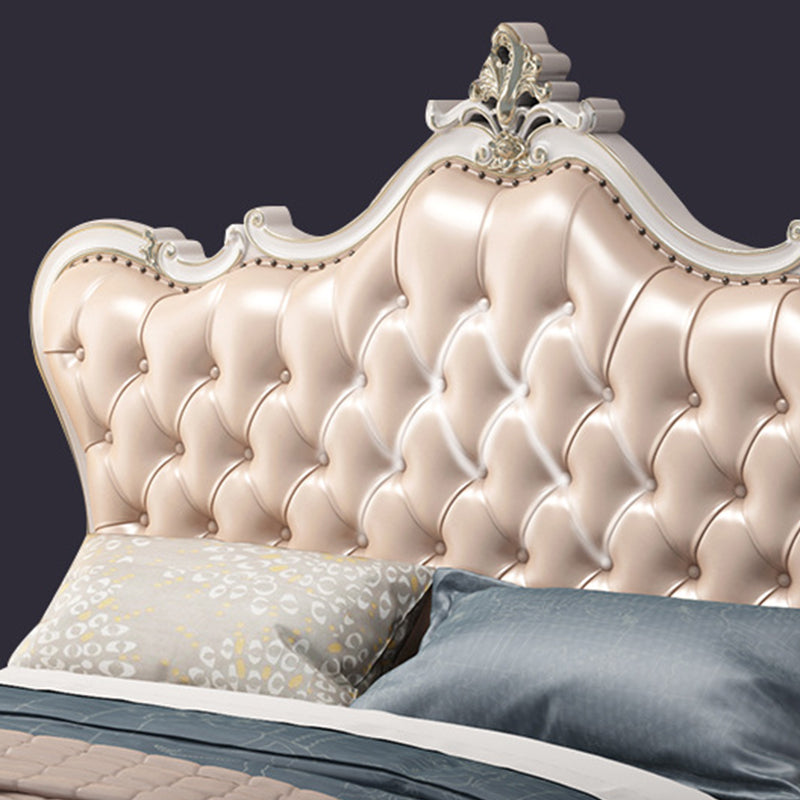 84.65 inch Wide Victorian Bed Frame Rubberwood Bed with Upholstered Headboard