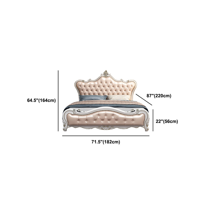 84.65 inch Wide Victorian Bed Frame Rubberwood Bed with Upholstered Headboard