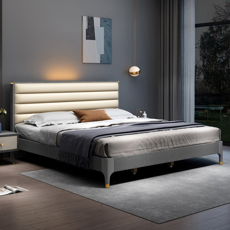 Grey Rectangular Headboard Standard Bed with Upholstered Headboard