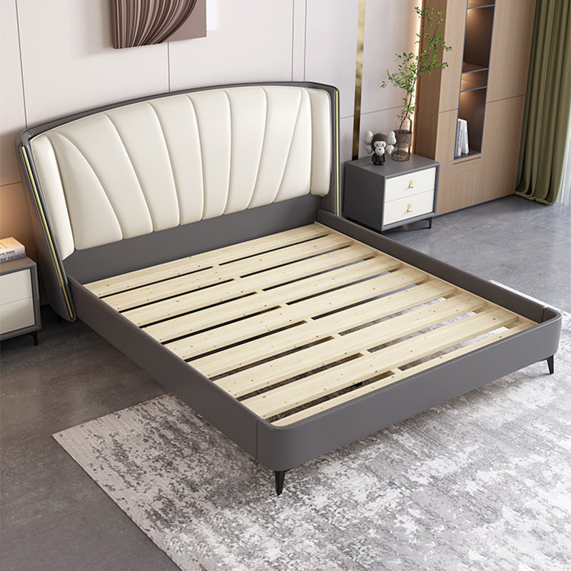 Wingback Headboard Bed Leather Bed Frame 86.61" Long in Grey