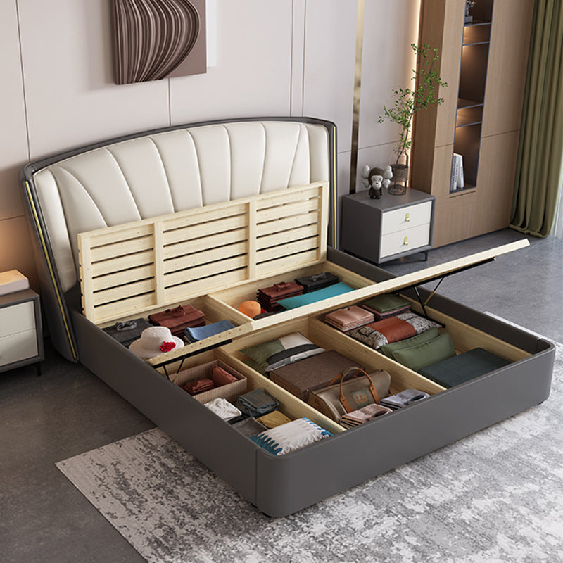 Wingback Headboard Bed Leather Bed Frame 86.61" Long in Grey