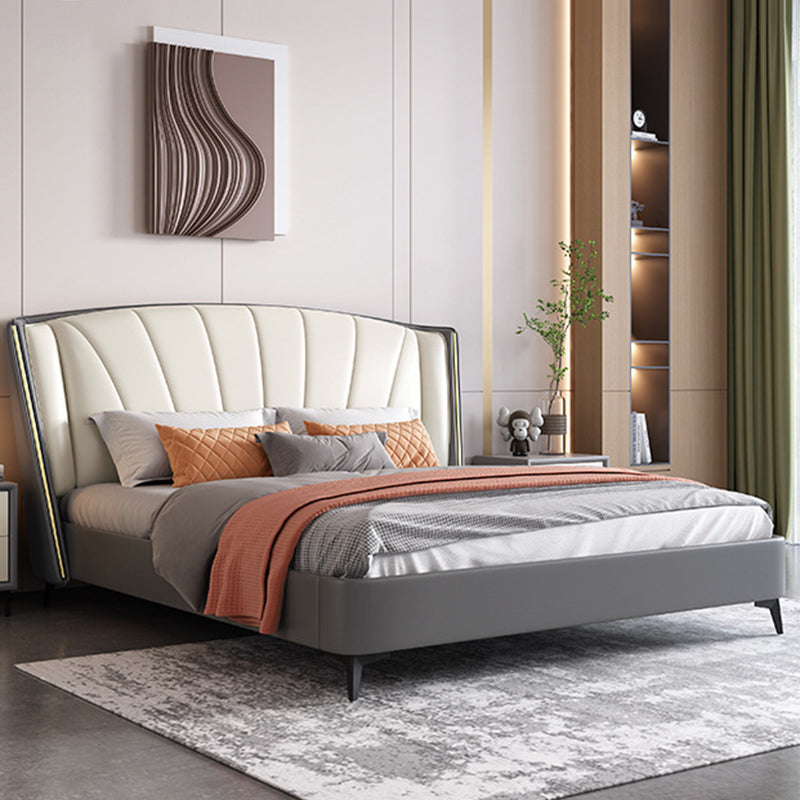 Wingback Headboard Bed Leather Bed Frame 86.61" Long in Grey